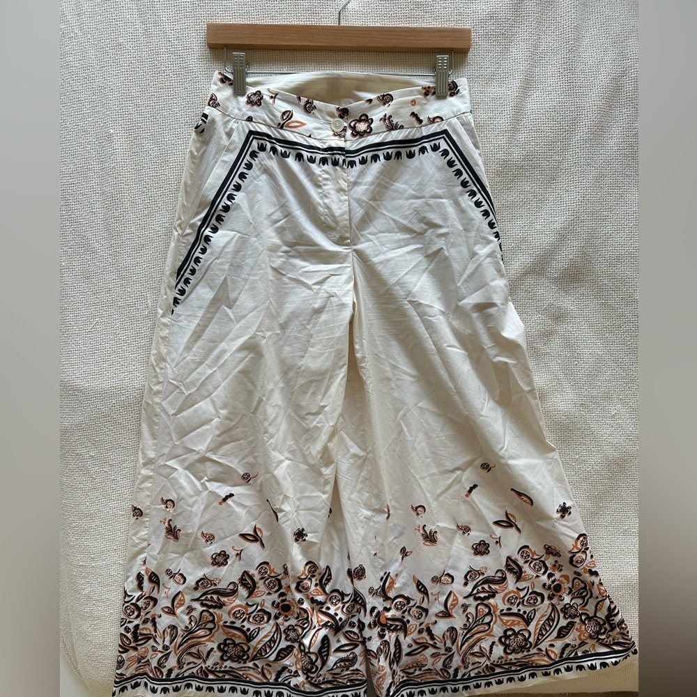 La Double J Coulotte Palazzo Floral Print Cream and Brown Wide Leg Pants - Picture 5 of 9